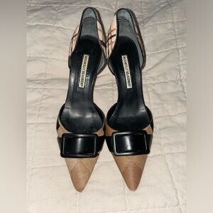 Monolo Blahnik pony hair plaid print  D’Orsey pumps